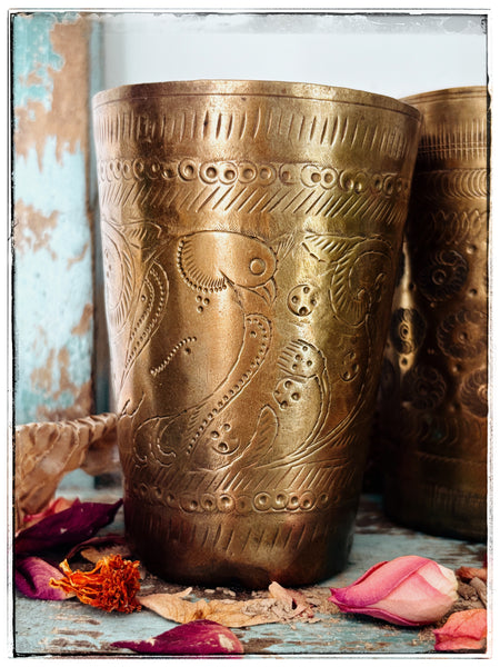 Vintage brass lassi cups