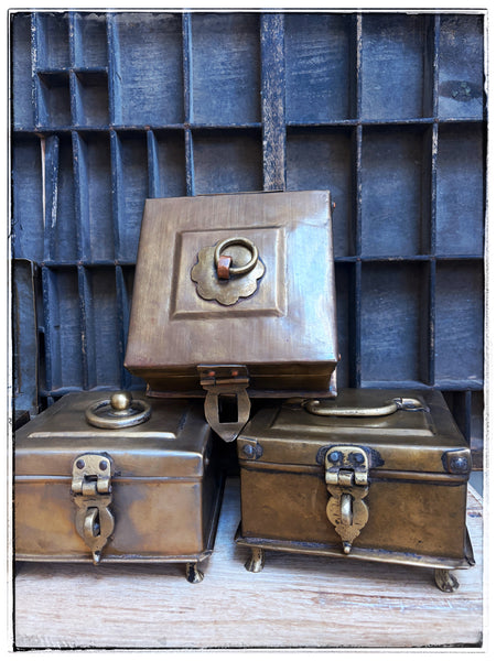 Antique brass spice box