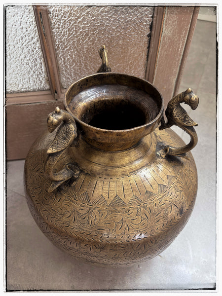Large engraved brass urn