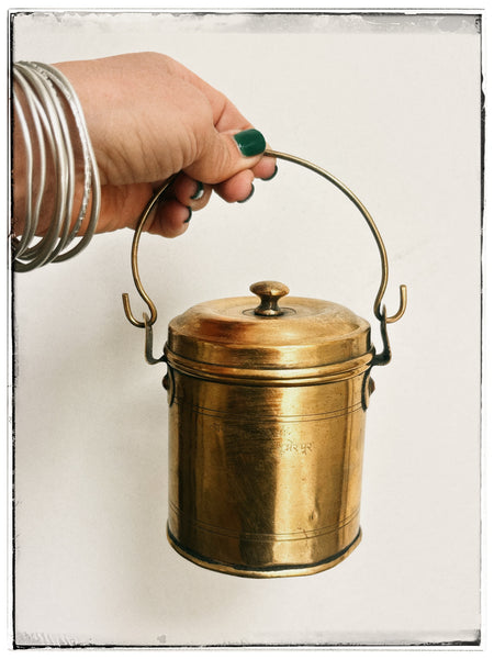 Vintage brass tin with long handle