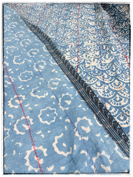 Indigo Dyed and Blockprinted Vintage Kantha