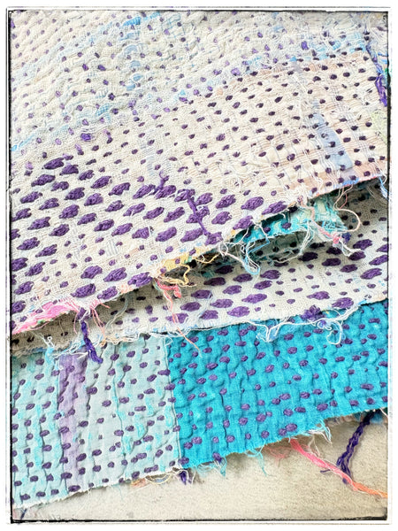 Extra Large Textured Antique Kantha in Light Blue