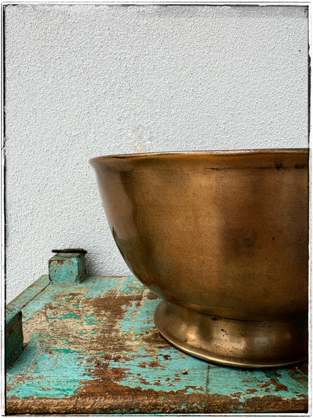 Antique brass pedestal bowl
