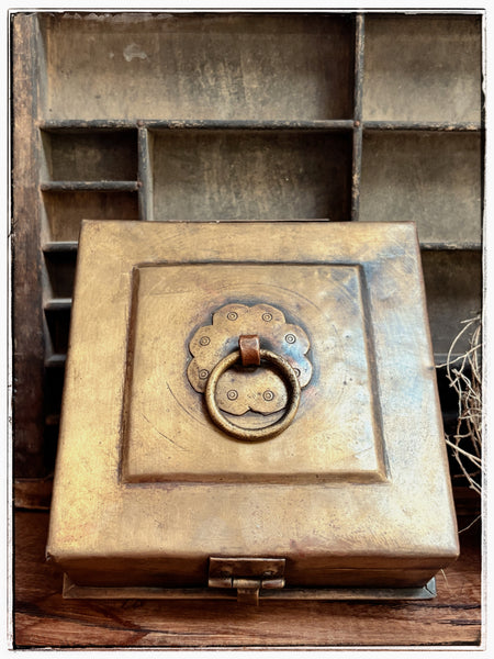 Antique brass spice box