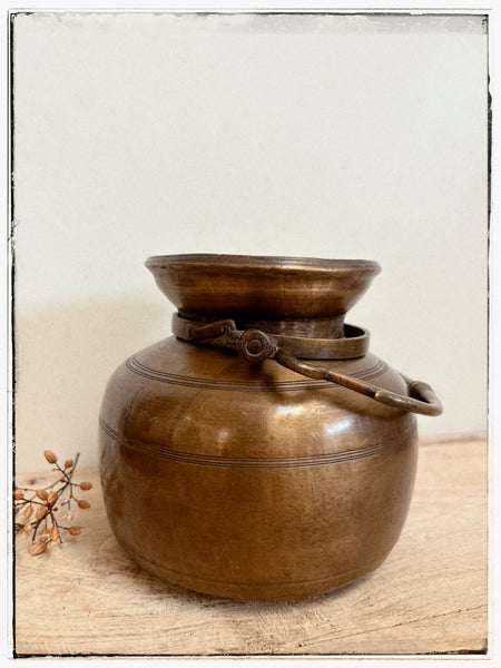 Vintage brass lota with handle