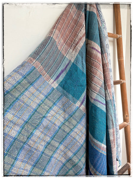 Extra Large Textured Antique Kantha in Light Blue