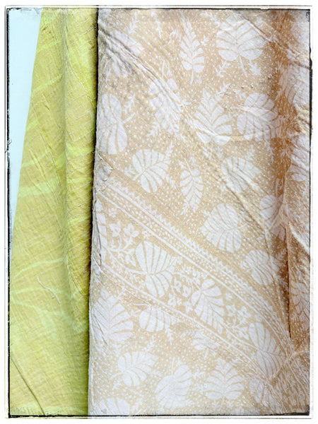 Vintage kantha quilt in Pale Pink, Tan and Citrus