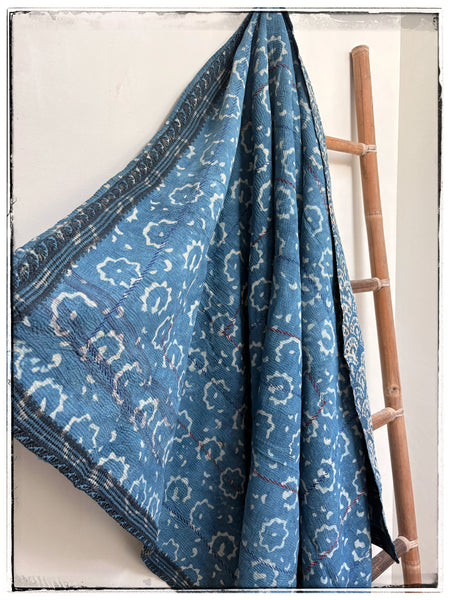Indigo Dyed and Blockprinted Vintage Kantha