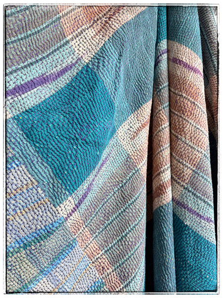Extra Large Textured Antique Kantha in Light Blue