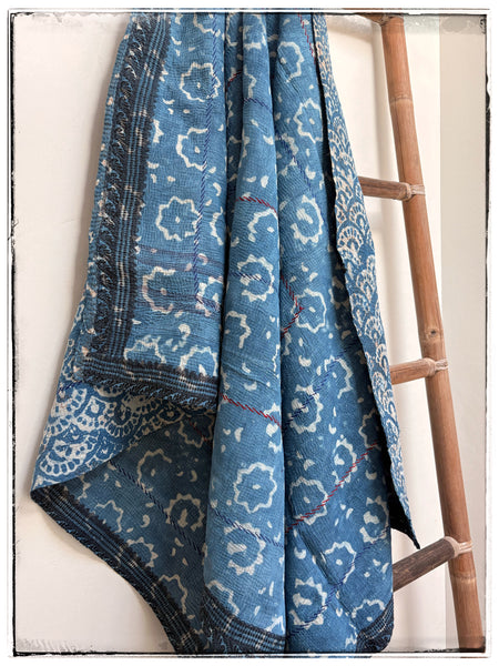 Indigo Dyed and Blockprinted Vintage Kantha