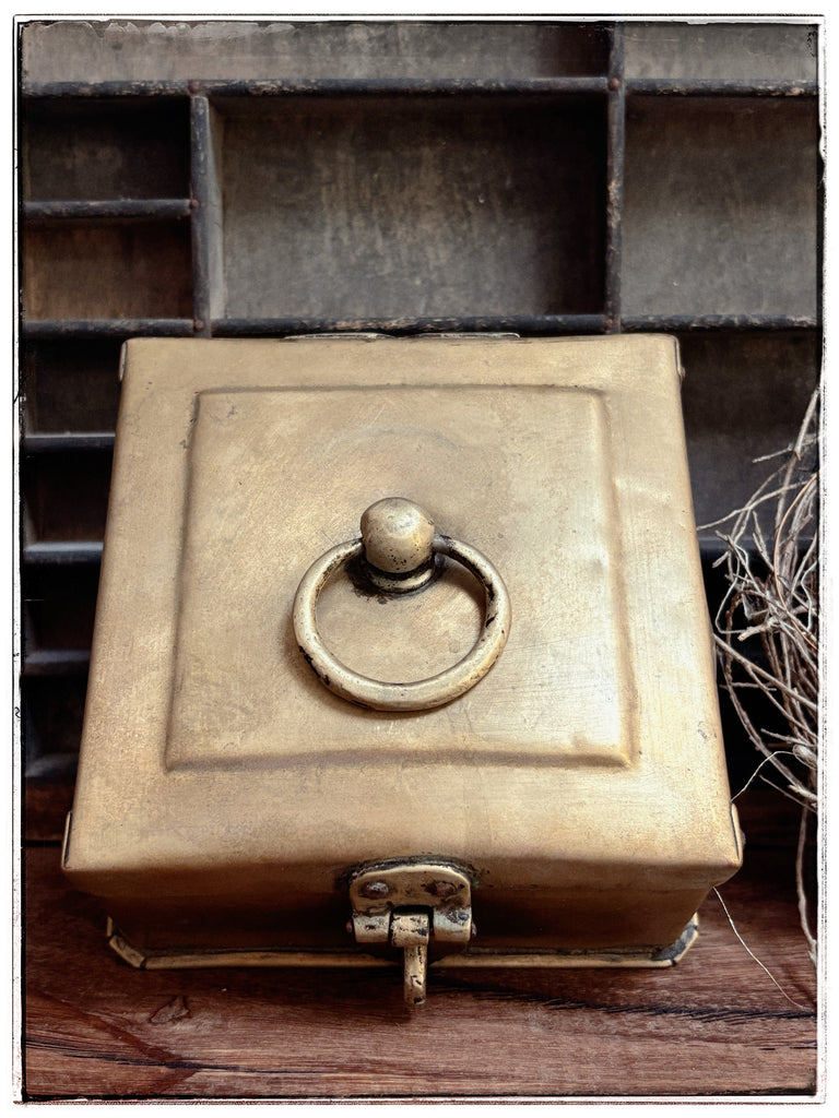 Antique brass spice box