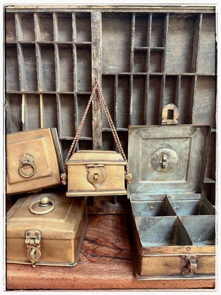 Antique brass spice box