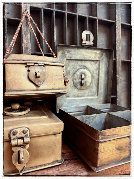 Antique brass spice box