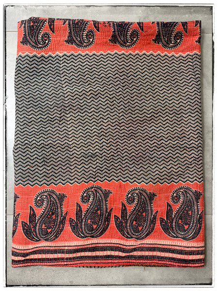 Extra Large Vintage Kantha in Vibrant Navy and Orange
