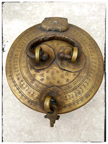 Antique engraved tins with ornate hardware