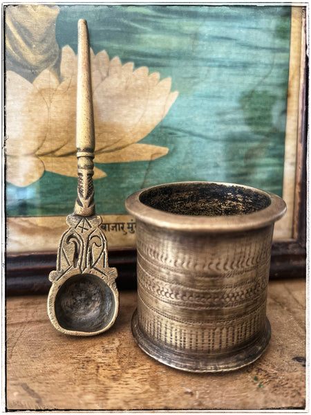 Antique holy pot + spoon