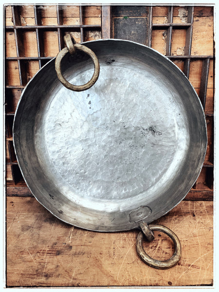 Antique hand-beaten brass-silver pan