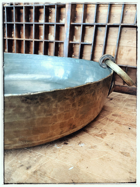 Antique hand-beaten brass-silver pan